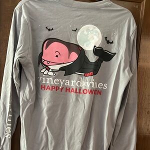 Vineyard Vines Gray Long Sleeve Tee with Halloween Graphic